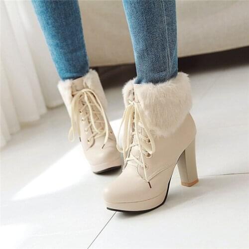 YMECHIC Beige Black Fashion Lolita Block High Heels Combat Boots for Women Platform Lace Up Women Footwear Gothic Ladies Shoes