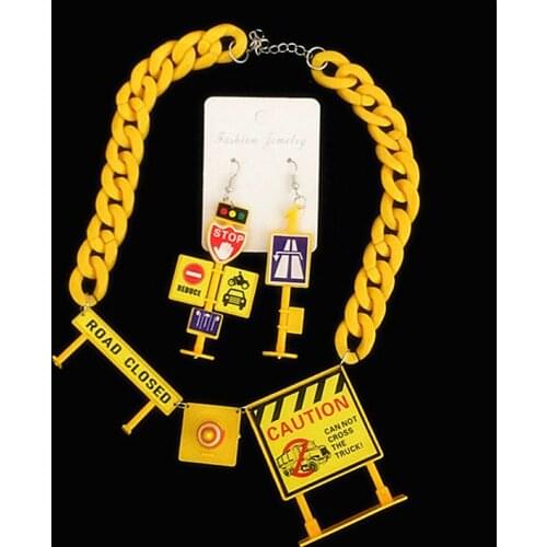 Creative Funny Geometric Traffic Road Sign Construction Drop Earrings For Women Long Dangle Earrings Punk Hip Hop Party Gifts