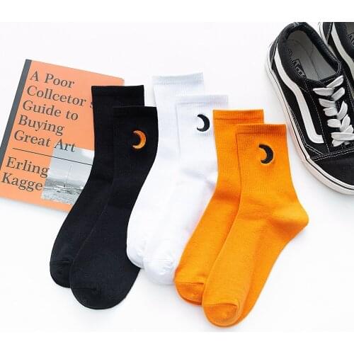 DOIAESKV Women Socks Funny Fashionable Ins Socks Pure Cotton Socks Women Streetwear Skateboard Socks Embroidery Long Socks