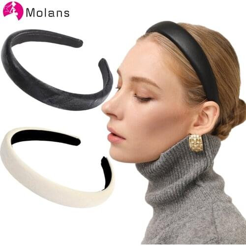 Molans Solid Color PU Faux Leather Headbands Women Hairband Hair Hoop Girl Fashion Simple Hair Bands Bezel Hair Accessories 2021