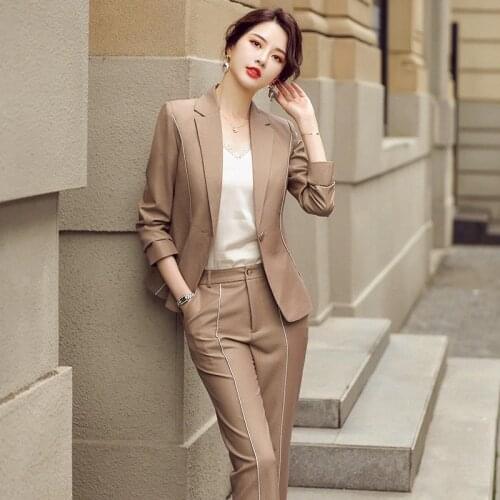 Plus size High Quality 2 Piece Set Striped Formal Pant Suit with Big Pockets Blazer Office Lady Women Business Jacket and Pants