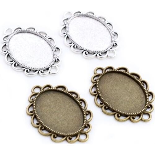 10pcs 18x25mm Inner Size Antique Silver Plated Bronze Flowers Contact Style Cabochon Base Setting Pendant necklace findings