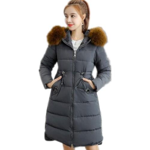 2018New Fashion Winter Women Parkas Female Down Cotton Jacket Hooded Fur Collar Slim With Belt Winter Women Jackets Hot SaleQ665