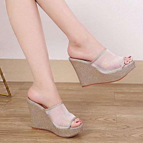 2021 Summer New Platform Wedge Sandals For Womens With Transparent Sequins Fish Mouth Word slippers