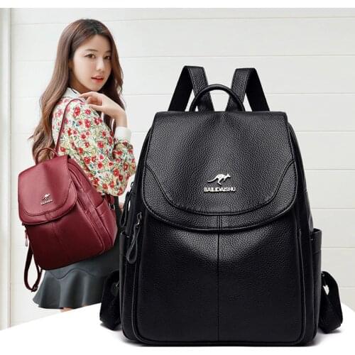 2021 Winter New Women Soft Leather Backpacks Large Capacity School Bags for Teenage Girls Travel Backpack Fashion Women Backpack
