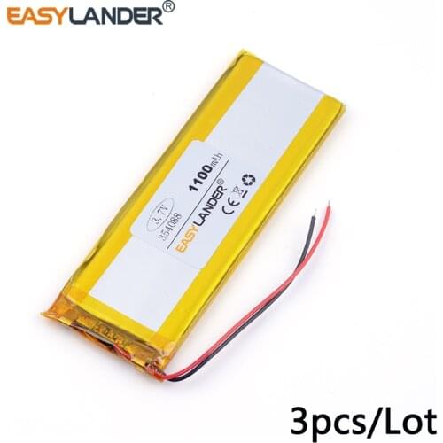 3pcs /Lot 3.7v lithium Li ion polymer rechargeable battery 354088 1100mAh For MP3 MP4 GPS quality goods quality
