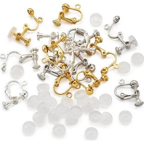 30pcs/bag Brass Clip on Earring Findings with Plastic Ear Clip pad for Jewelry Making DIY Earring Accessories 17x13.5x5mm