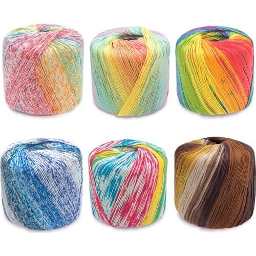 13MA 40g 8 Strands Rainbow Colorful Cotton Lace Yarn DIY Hand Knitting Crochet Thread