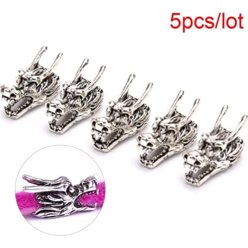 5pcs/set Vintage Tibetan Dragon Hair Braid Dread Dreadlock Tube Beads Clip Cuff Ring Decor