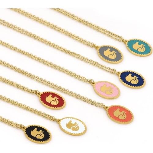 5pcs/pack Simple style dripping oil copper inlaid shell gold elephant charms with thin link choker necklace collar woman gift