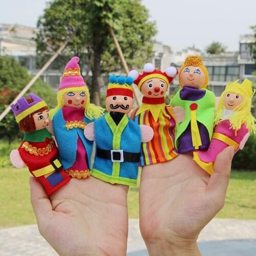 6pcs/lot Finger Puppets baby Educational story Hand Puppet Fantoche Prince Princess plush toy dolls children kids learning toys