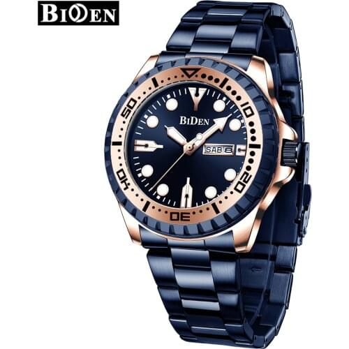 BIDEN Men Quartz Watch Full Stainless Steel Business Wristwatch For Male Calendar Date Luminous Clock Waterproof Watches relogio