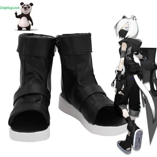 Arknights ShiraYuki Black Cosplay Shoes Cosplay Long Boots Leather Custom Made For Party Christmas Halloween