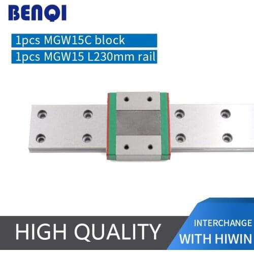 Cnc machine parts 15mm widen linear guide rail MGW15-L230mm + MGW15C block with 60 width x73.5 length linear guideways