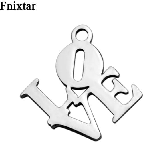 Fnixtar Letter Mini Charms For Bracelets Diy Jewelry Findings and Components Stainless Steel Love Charm Jewelry Making 20pcs/lot