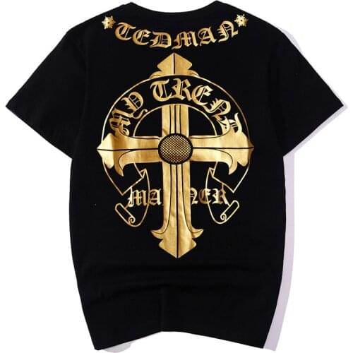 2021Summer New Man Hip Hop Oversized Cotton Short Sleeve Sporting Tshirt Fashion Bronzing Cross Print Mens Black T Shirt Poleras