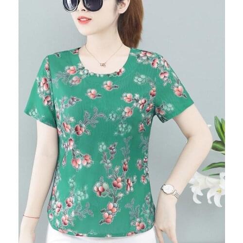 Short Sleeve Tshirts Womens Tops Printed Plus Size Tees New Summer Cotton T-shirts Green Printing Loose T-shirt 4XL X94