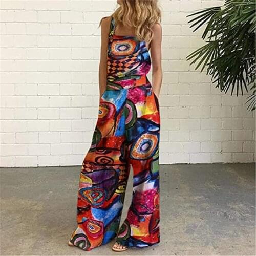 Helisopus Summer Print Wide-leg Jumpsuit Bohemian Style Ladies Suspender Jumpsuit Home Casual Outdoor Vacation Womens Clothing