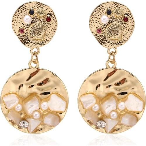 Korean fashion earrings simple natural pearl personality metal shell diamond earrings earrings women jewelry