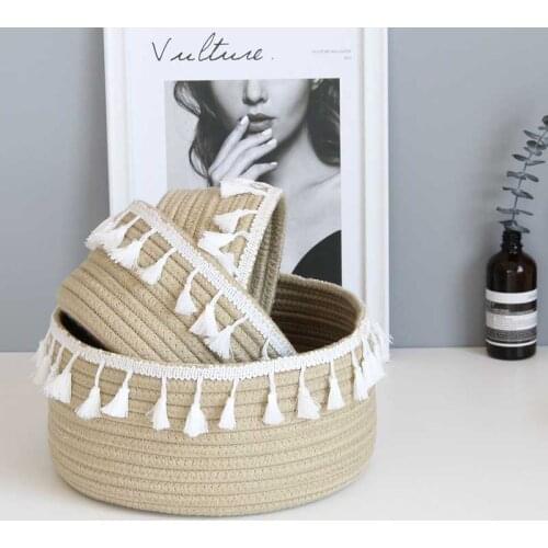 Cotton Rope Storage Baskets Weaving Nordic Home Sundries Baby Toys Candy Tassels Storages Basket Desktop Small Organizer Box