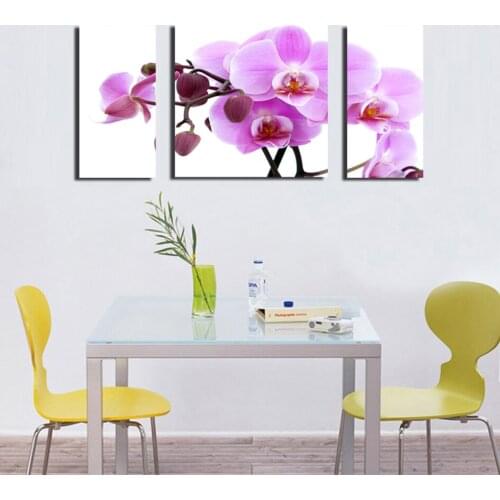 Beautiful butterfly orchid Printed Canvas Painting Set 3 Panels Group Wall Art Modern Pictures Decor Drop Ship