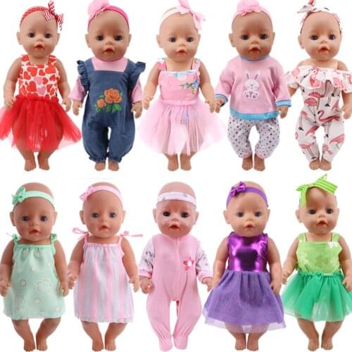 Doll Clothes Rompers Jumpsuits+Hairbrand Dress For Doll Clothes Born Baby Fit 18 Inch American&43Cm Baby New Born Doll Reborn