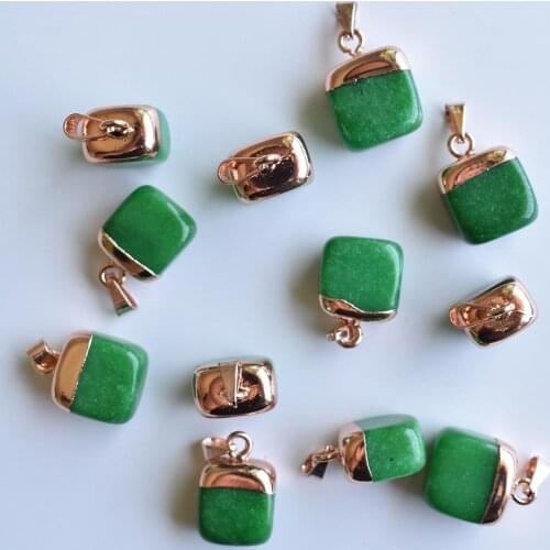 Natural Stone Square Pendants Gold Painting Natural stone Pendant Fit Necklace Jewelry Making 12pcs/lot Wholesale free shipping