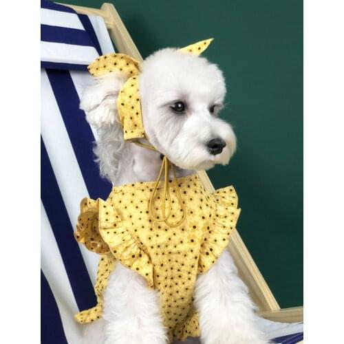 Fashion Summer Dress For Small Pet Clothing For Dogs Puppy Floral Dress Strappy Skirt For Schnauzer Cat Pug With Pet Hair Clips