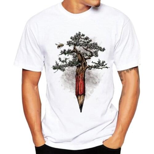 Summer Plus Size Men T-Shirt Pencil Tree 3D Print Short Sleeve Round Neck Top Tee Shirt homme For Mens Clothings White