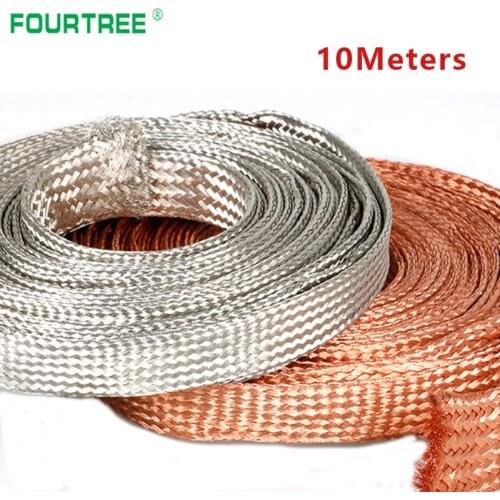 10Meters Pure Copper Tinned Bare Ground Braid Lead Wire Metal Sheath Screening Signal Wire Cable Shielded 1.5-12mm2 Width 4-20mm