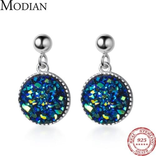Modian Round Swing Crystal Stud Earrings for Girls Women Charm Luxury Ear Studs Jewelry 925 Sterling Silver Bijoux Brincos