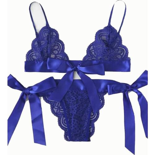 Top Fashion Sexy Womens Three-Point Big Bow Split Underwear European And American Erotic Underwear Wholesale