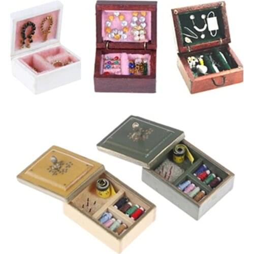 Sewing Box Lid Toolkit Toolbox / Jewelry / Medical Box / Artist Paint Pen / Gift Box Dollhouse Miniature 1:12 Scale Doll Houses