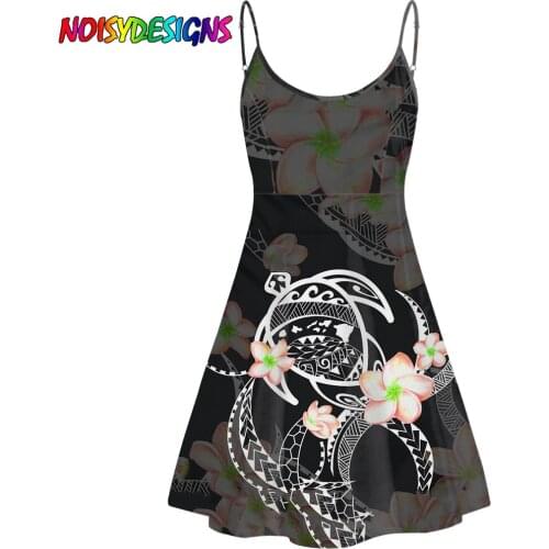 NOISYDESIGNS Hawaii Turtle Polynesian Tribal Hibiscus Print Dress Summer Elegant Casual Dresses Spaghetti Strap V- Neck Dress