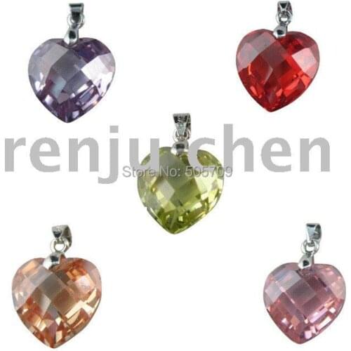 Whole Sales 10pcs mixed color faceted heart Cubic Zirconia pendants M19298-19299