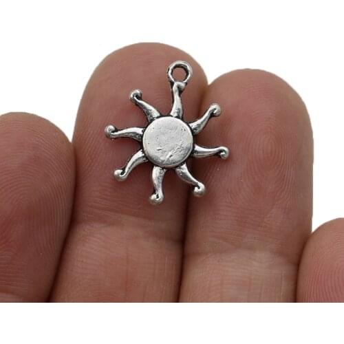 JAKONGO Antique Silver Plated Sun Charm Pendants for Jewelry Making Bracelet DIY Accessories 19x17mm 20pcs