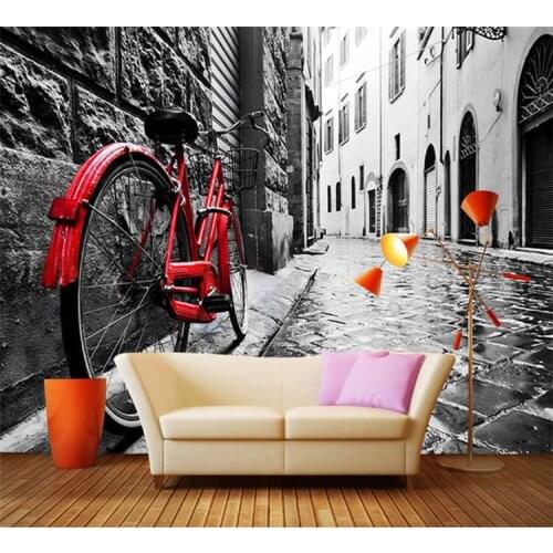 Custom 3D Wallpaper Retro Street View Bikes Black And White Photo Background Wall Decor Mural Wallpapers For Living Room Bedroom