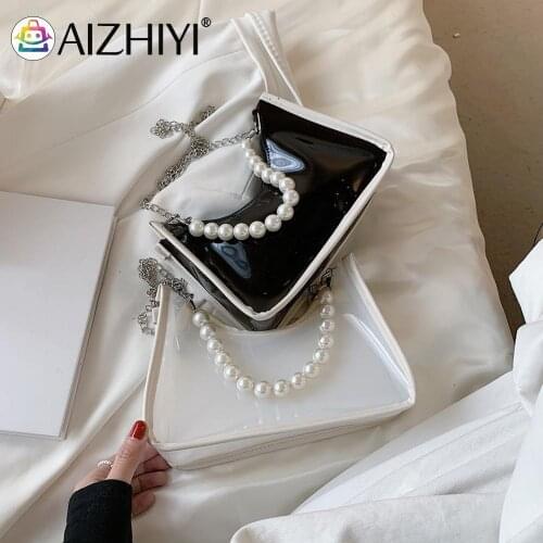 2021 Hot Vintage Small Purse Ladies Handbags Women Transparent Messenger Bag Pearl Chain Small Hobos Handbags
