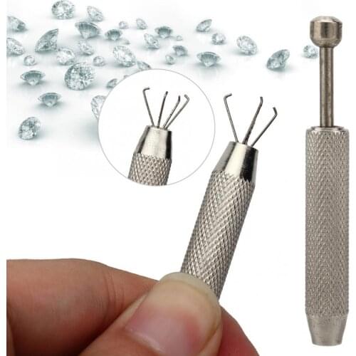 Professional Stainless Steel Jewelry Diamond Claw Pick-Up Tool with 3/4 Prongs Tweezers for Jewelry Stone Beads for Jeweler