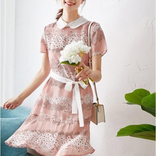 Silk floral silk New dress baby collar bow knot mulberry silk dress age reduced