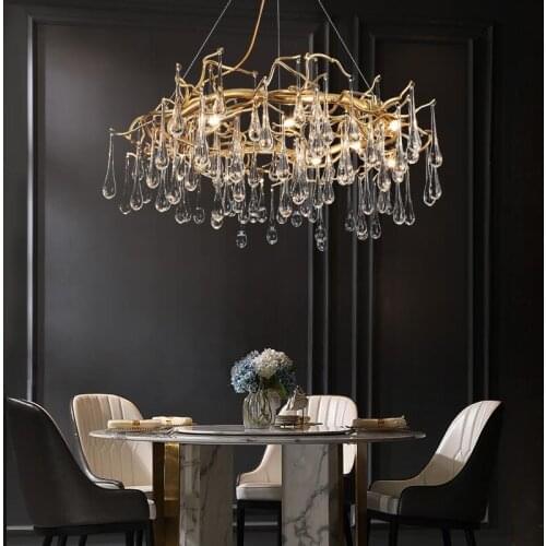 Modern crystal lamp living room chandelier luxury round crystal lamp drop dining room branch dining room crystal lamp