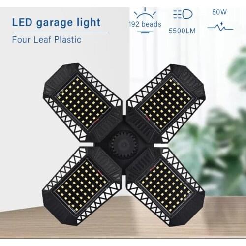 LED Bulb E27 80W Led Garage Light Deformation Ceiling Light Four Leaf Industrial Lighting For Workshop Warehouse Factory Gym