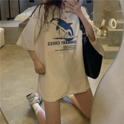 Loose Letter Print Ins Tshirt Womens T-shirts Tops Japanese Kawaii Ladies Ulzzang Female Korean Harajuku Clothes For Women