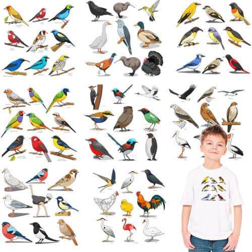 Parrots Birds Flamingos Heat-sensitive patches Thermal Stickers Heat Transfer PVC Patch Cheap Applique on Clothes