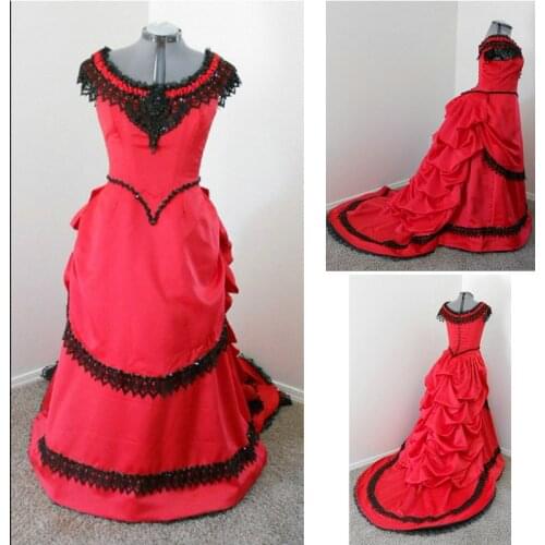 Vintage Gothic red Victorian Bustle gown Dress Medieval Renaissance Noble Vintage Bustle Victorian 18th century Ball Gowns