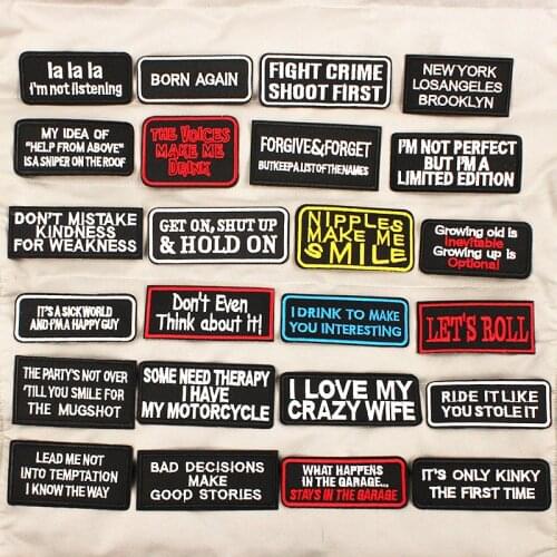 Letters Black White Written Words Patch Embroidered Badges Hippie Iron On Patches For Clothes Jacket Jeans Stickers Badge