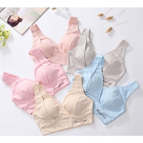 High elastic breathable wireless nursing bra cotton side closure breastfeeding underwear removable padded maternity bra