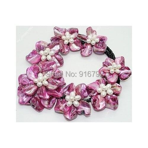 YH@CS >>Natural Rose red Mother of Pearl Shell Weave Flower Pendant Necklace 18" Jewelry