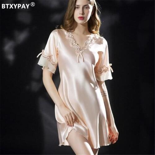 Womens Nightdress Imitation Silk Satin Textured Lady Loose Sleepwear 3D Charm&Sexy Soft&Silky Mid-length Dresses Home Underwear