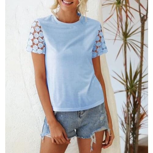 2021 Summer Fashion Sexy Womens T-shirt O Neck Hollow Short Sleeve Loose Top Casual Solid Color Cotton Tee